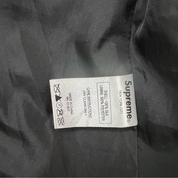 Vintage Supreme 100% Silk Shell Black Fall Winter 2015 Bomber Jacket Mens Sz S